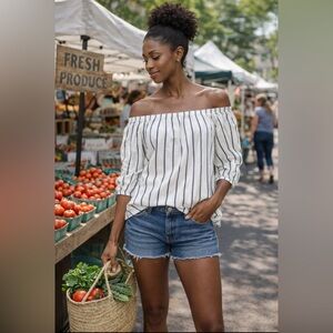 H&M Off-the-shoulder blue and white stripe top